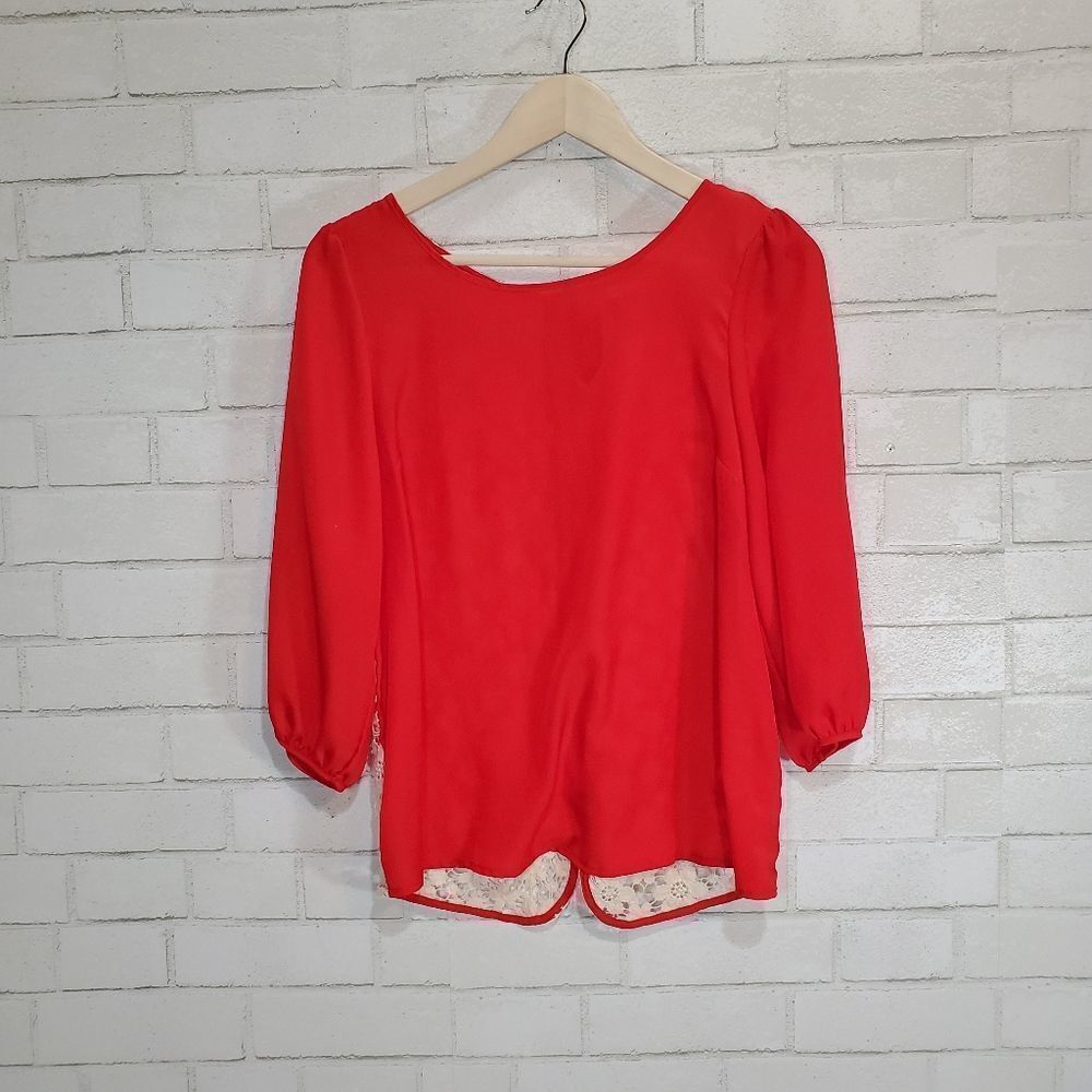 LC Lauren Conrad full-button lace back blouse
